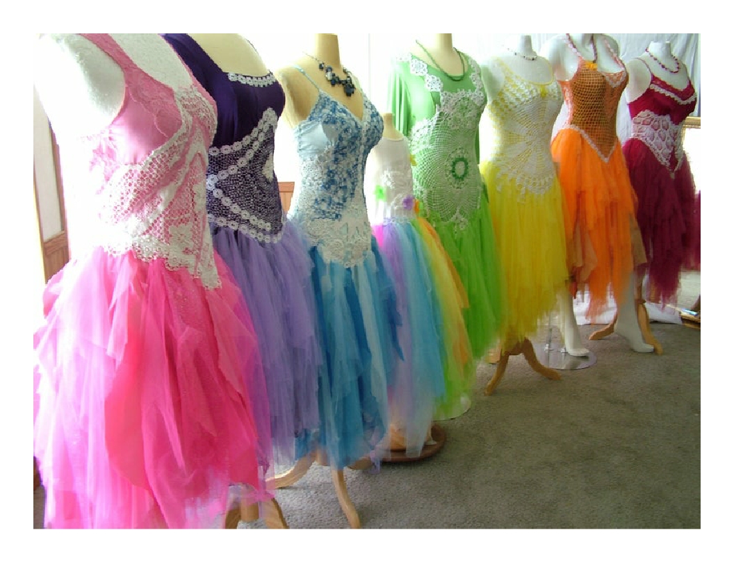 8 rainbow bridesmaids dresses. Blue, pink, red, green, yellow, purple, orange and all the colors. Various sizes all with lace up backs.