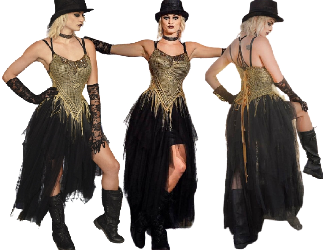 Black gold Gothic or steampunk tattered style event dress. One of a kind, hand made, eco-friendly event and wedding dress.